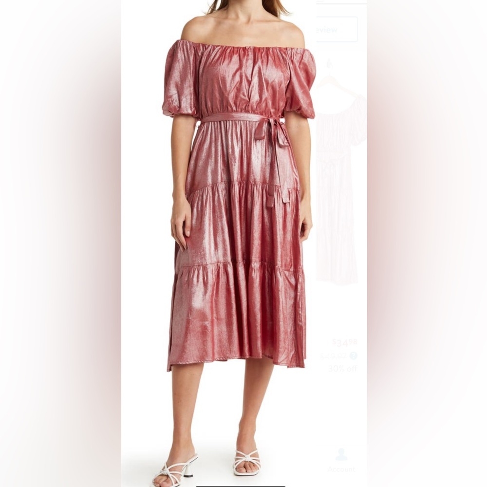 Melloday Shimmering Red puff sleeved dress Sz M